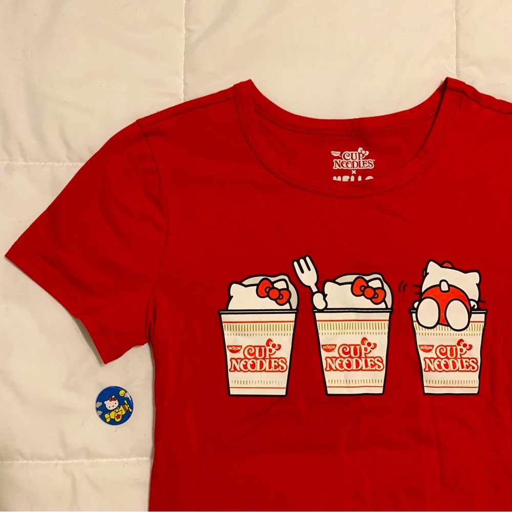 Hello Kitty x Cup Noodle: Slim fitting tee; Red Hello Kitty shirt